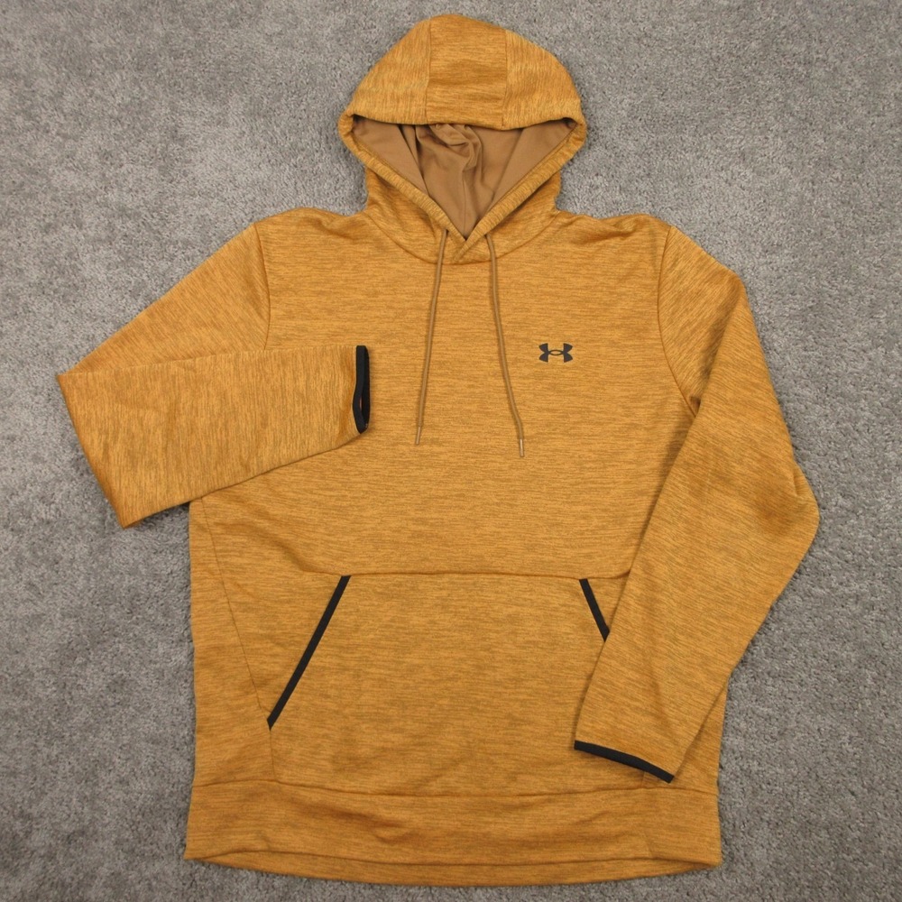 Under Armour Sweater Mens Large Yellow Logo Fleece Pullover Hoodie‎ Sweatshirt